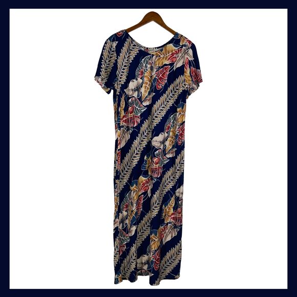 Vintage Hilo Hattie Hawaiian Original Maxi Dress Navy Tropical Floral XL 80s 90s - Picture 1 of 10